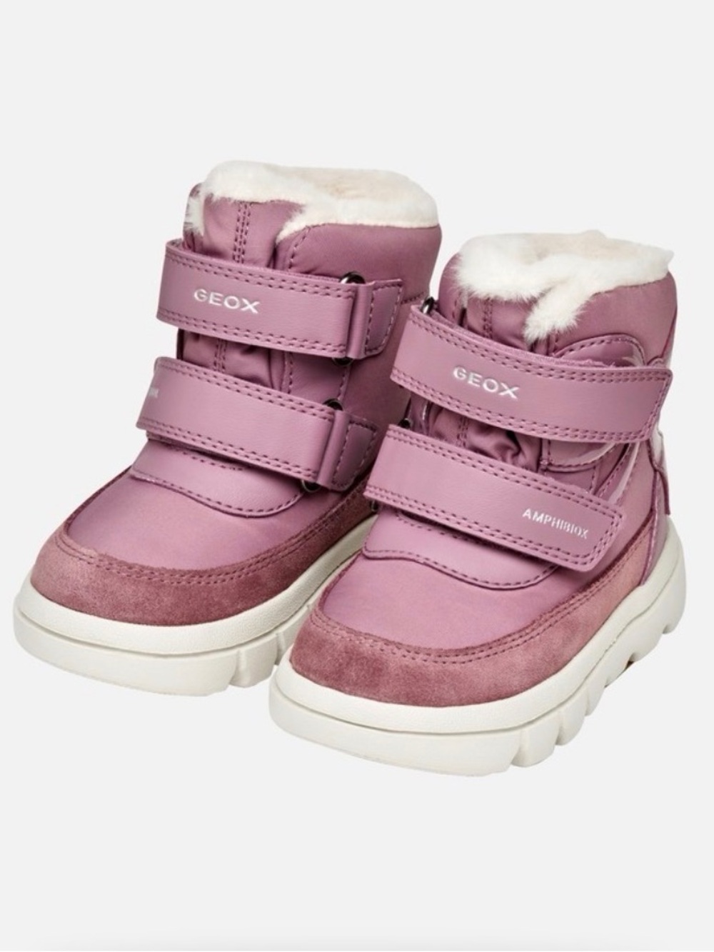 Geox pink toddler winter boots with cream faux fur trim